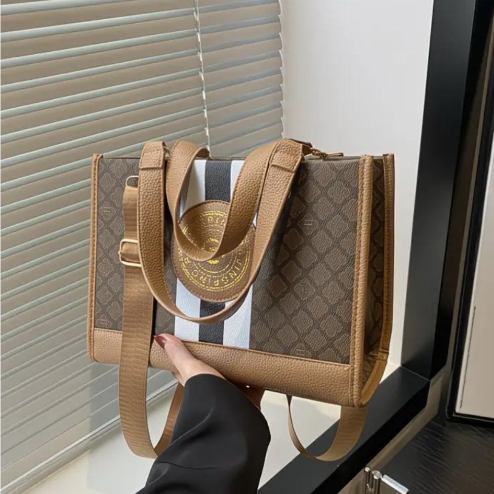 Monogram Stripe Tote Bag G Logo Medallion Top Handle Crossbody Shoulder Bag NIP - Picture 10 of 14